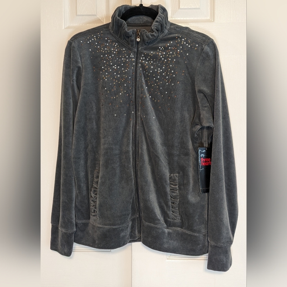5/$25 Three Hearts Velour Rhinestone Jacket